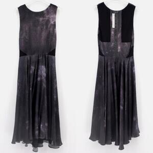 Alice + Olivia Black Sleeveless Crewneck Silk High Low Galaxy Midi Dress Size 2